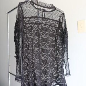 Black Lace Long Sleeve‎ Floral Rate Pattern Gothic Look VINTAGE